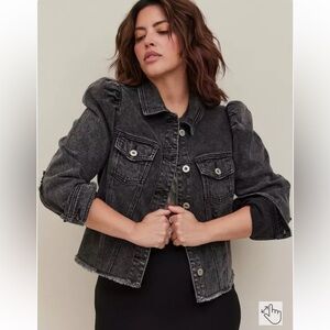 Torrid size 00x 10 M/L Trucker Puff Sleeve Jacket - Denim Black